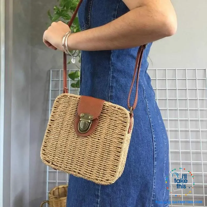 Women's Handmade CUBE Bohemian inspired small Straw Crossbody Bag - 8 Fashionable Colors