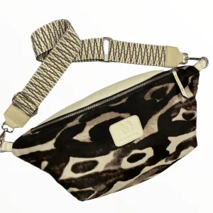 XXL black art calf-hair leather belt bag with minimal strap