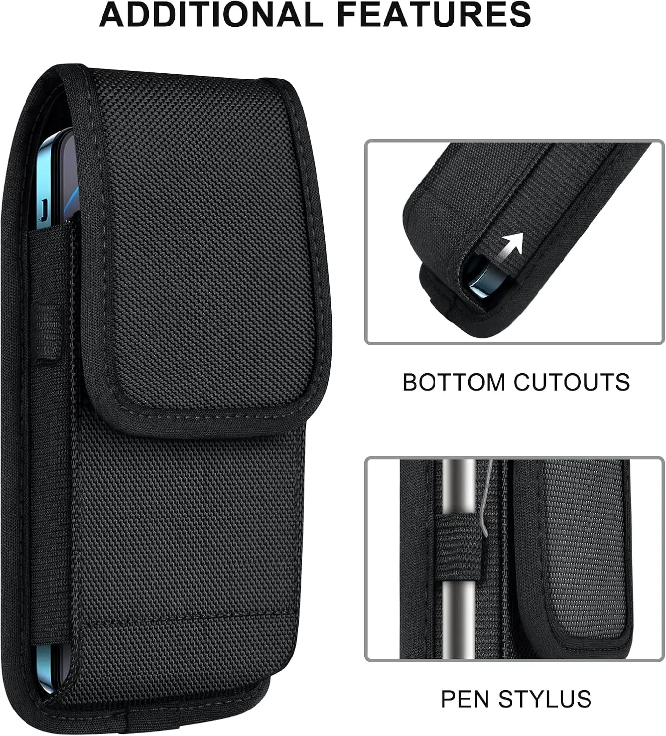 ykooe Cell Phone Pouch Nylon Holster Case Compatible with Samsung Galaxy S25/S24/S23/S22/S21/S20 Ultra, A14 A13 A23 A24 A42, Pixel 8/7 Pro, Black -XXL
