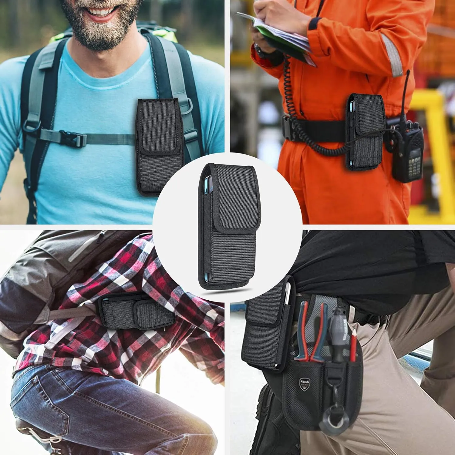 ykooe Cell Phone Pouch Nylon Holster Case Compatible with Samsung Galaxy S25/S24/S23/S22/S21/S20 Ultra, A14 A13 A23 A24 A42, Pixel 8/7 Pro, Black -XXL
