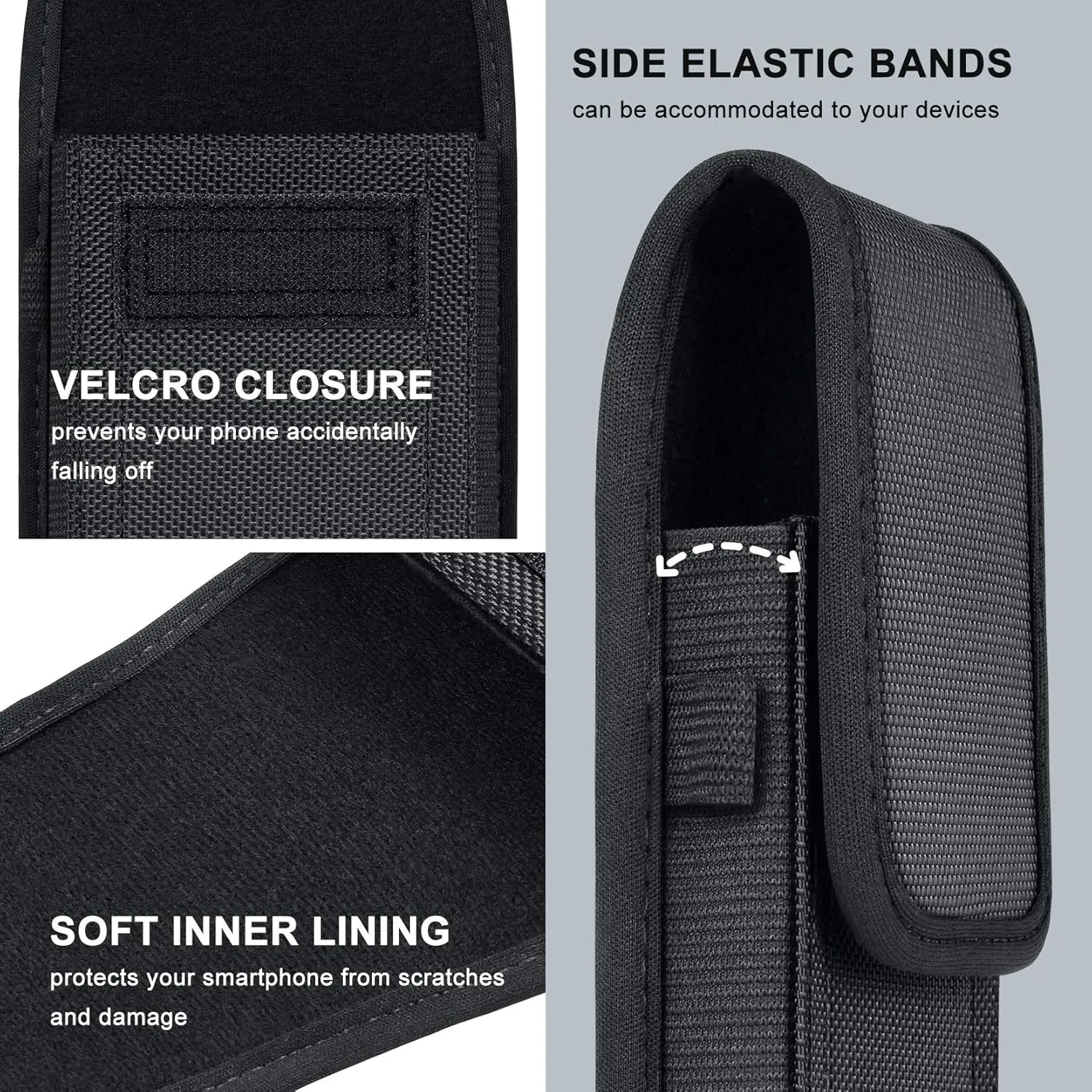 ykooe Cell Phone Pouch Nylon Holster Case Compatible with Samsung Galaxy S25/S24/S23/S22/S21/S20 Ultra, A14 A13 A23 A24 A42, Pixel 8/7 Pro, Black -XXL